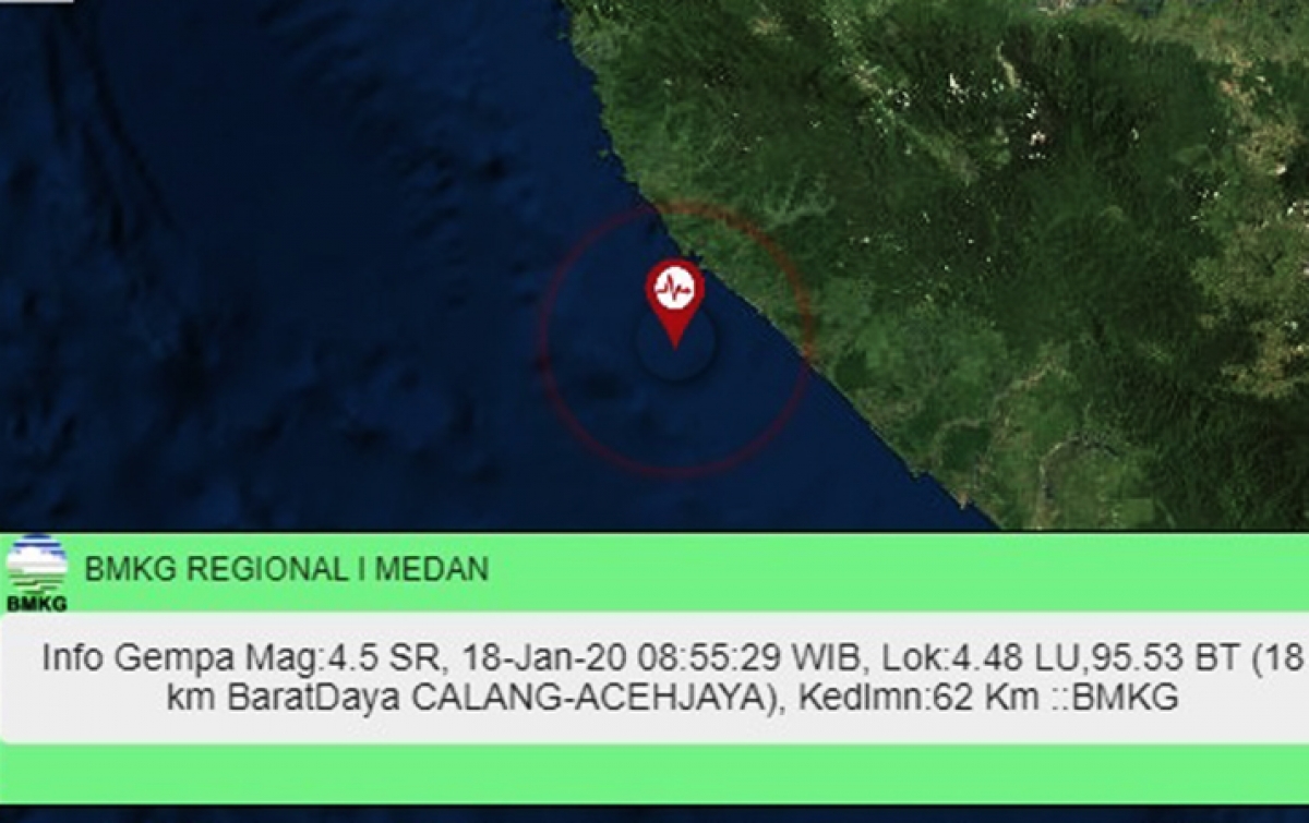 Gempa Magnitudo 4,5 Getarkan Banda Aceh