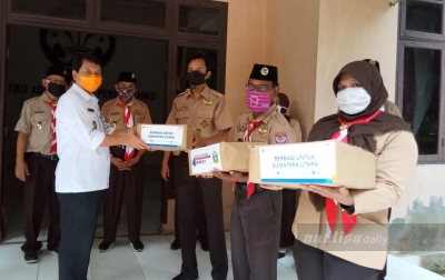 Kwarda Pramuka Sumut Salurkan Paket Sembako ke Kwarcab Langkat