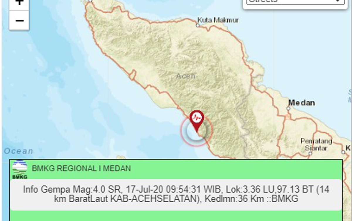 Gempa di Aceh Selatan Tidak Berpotensi Tsunami