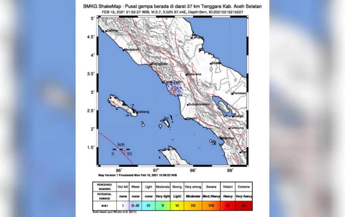 Gempa 3,7 Magnitudo Dirasakan di Tapaktuan