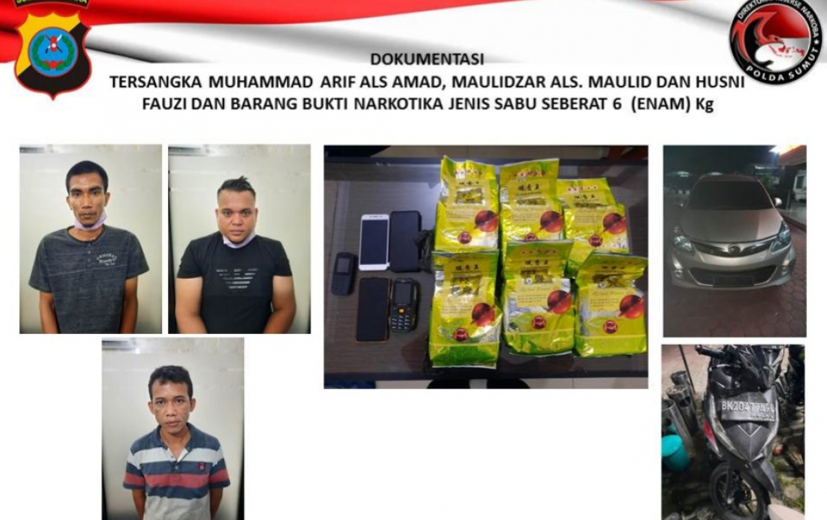 Ditres Narkoba Polda Sumut Gagalkan Peredaran 6 Kg Sabu
