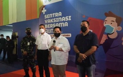 Erick Thohir Resmikan Sentra Vaksinasi Bersama BUMN di Eks Bandara Polonia Medan