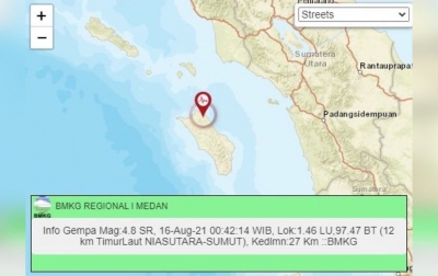 Kota Gunung Sitoli Diguncang Gempa M4,8 Dini Hari Tadi