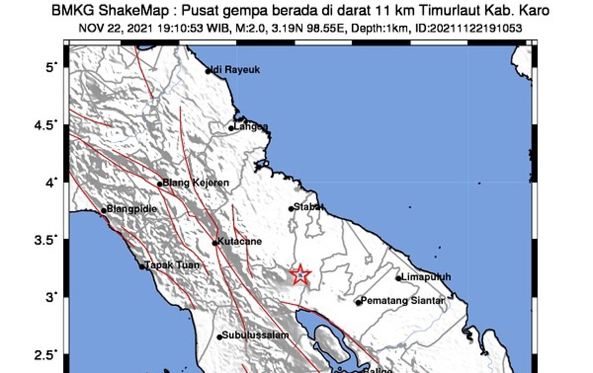 Gempa Bumi Tektonik M 2,0 Terjadi di Karo