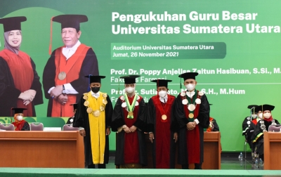 Teliti Daun Bangun-bangun Obati Kanker Payudara, Wakil Rektor III USU Dikukuhkan Sebagai Guru Besar Tetap
