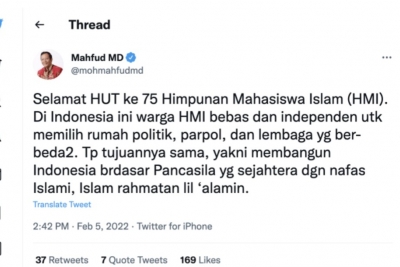 Mahfud MD: HMI Bangun Indonesia Berdasar Pancasila yang Sejahtera