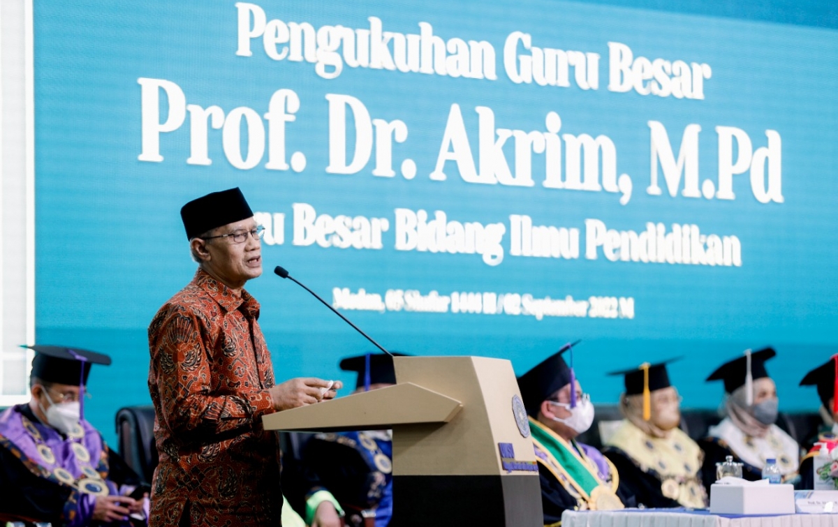 Dihadiri Ketum PP Muhammadiyah, UMSU Kukuhkan Prof Akrim Jadi Guru Besar Ilmu Pendidikan