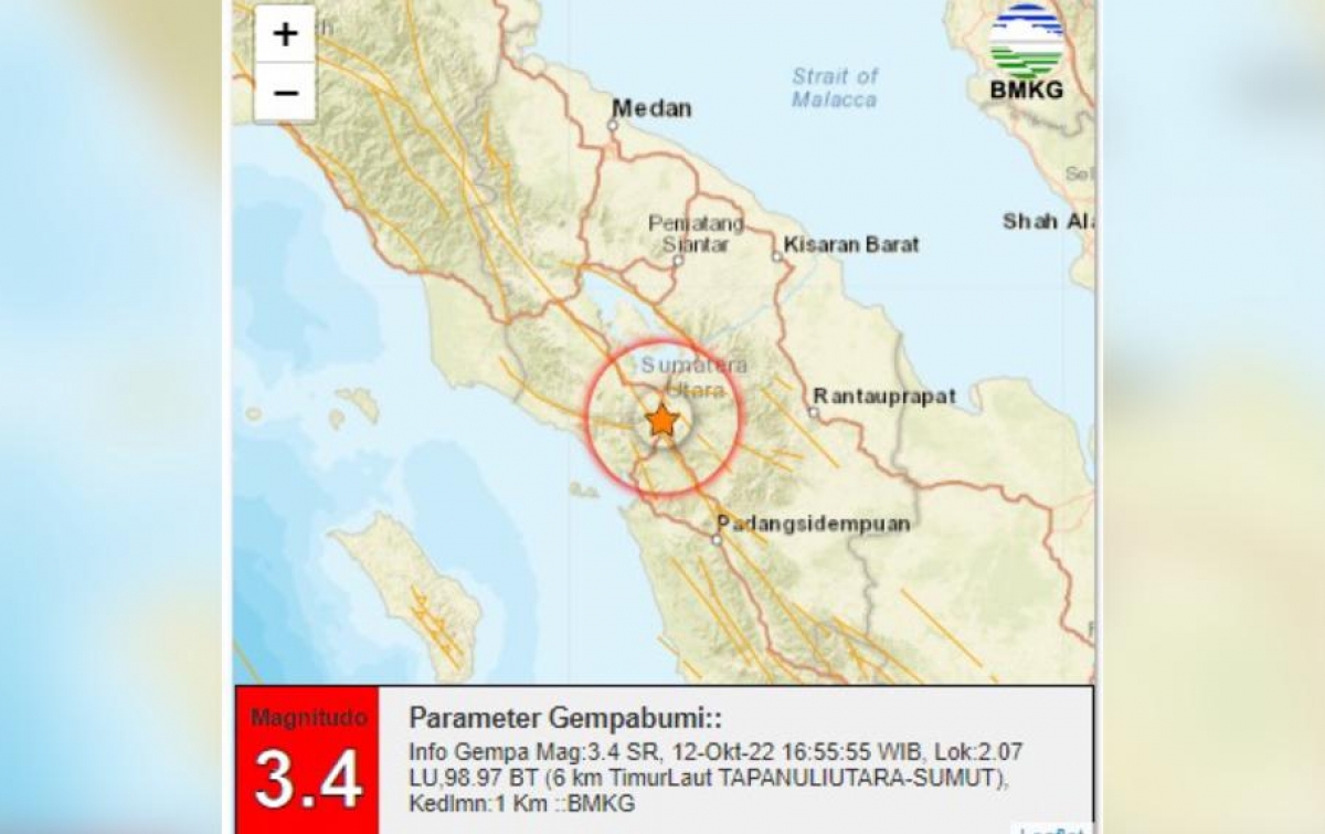 Gempa Magnitudo 3,4 Dirasakan di Tarutung