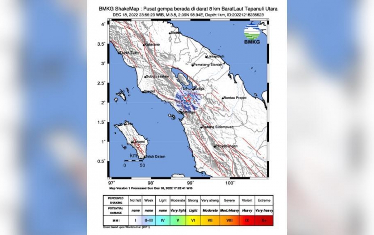 Gempa Magnitudo 3,8 Dirasakan di Taput
