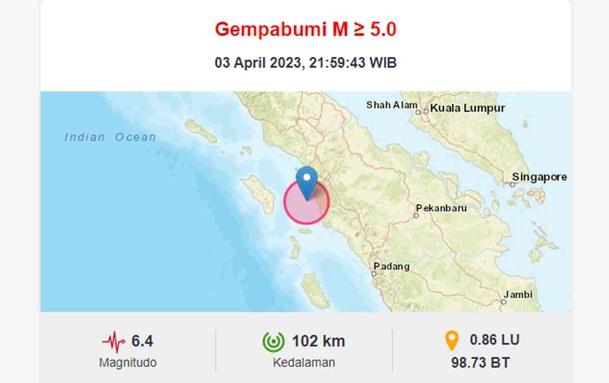 Gempa Bumi Berkekuatan 6,4 SR Terjadi di Padangsidimpuan