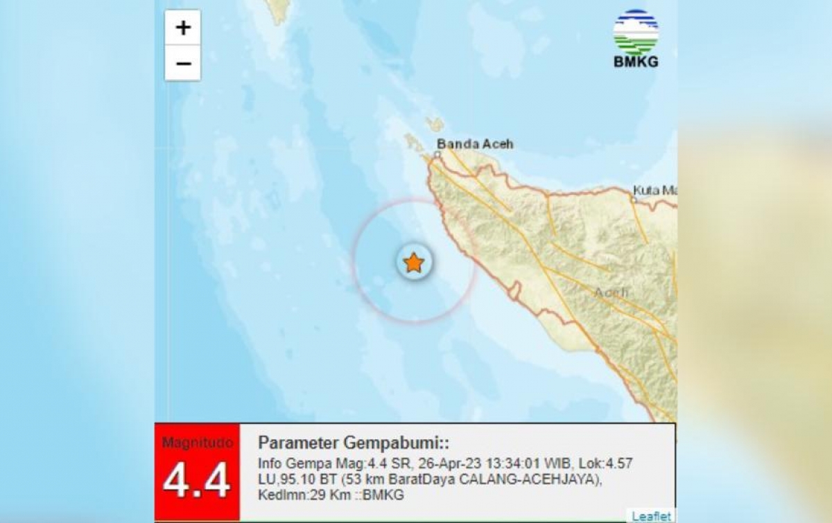 Lagi, Aceh Jaya Diguncang Gempa, Kali Ini Magnitudo 4,4