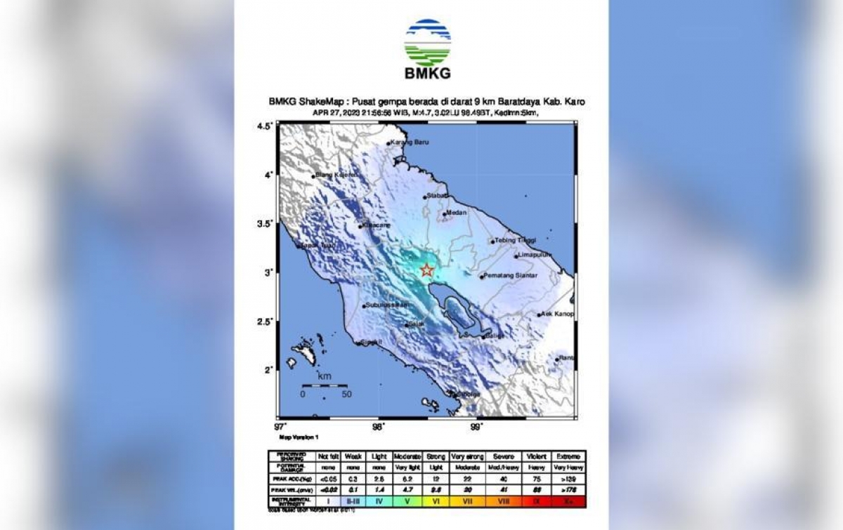 Gempa Magnitudo 4,7 Guncang Karo