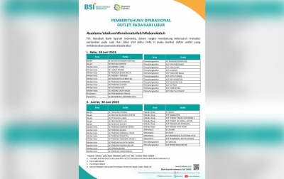 Operasional Terbatas Kantor Cabang BSI Selama Libur Idul Adha 2023