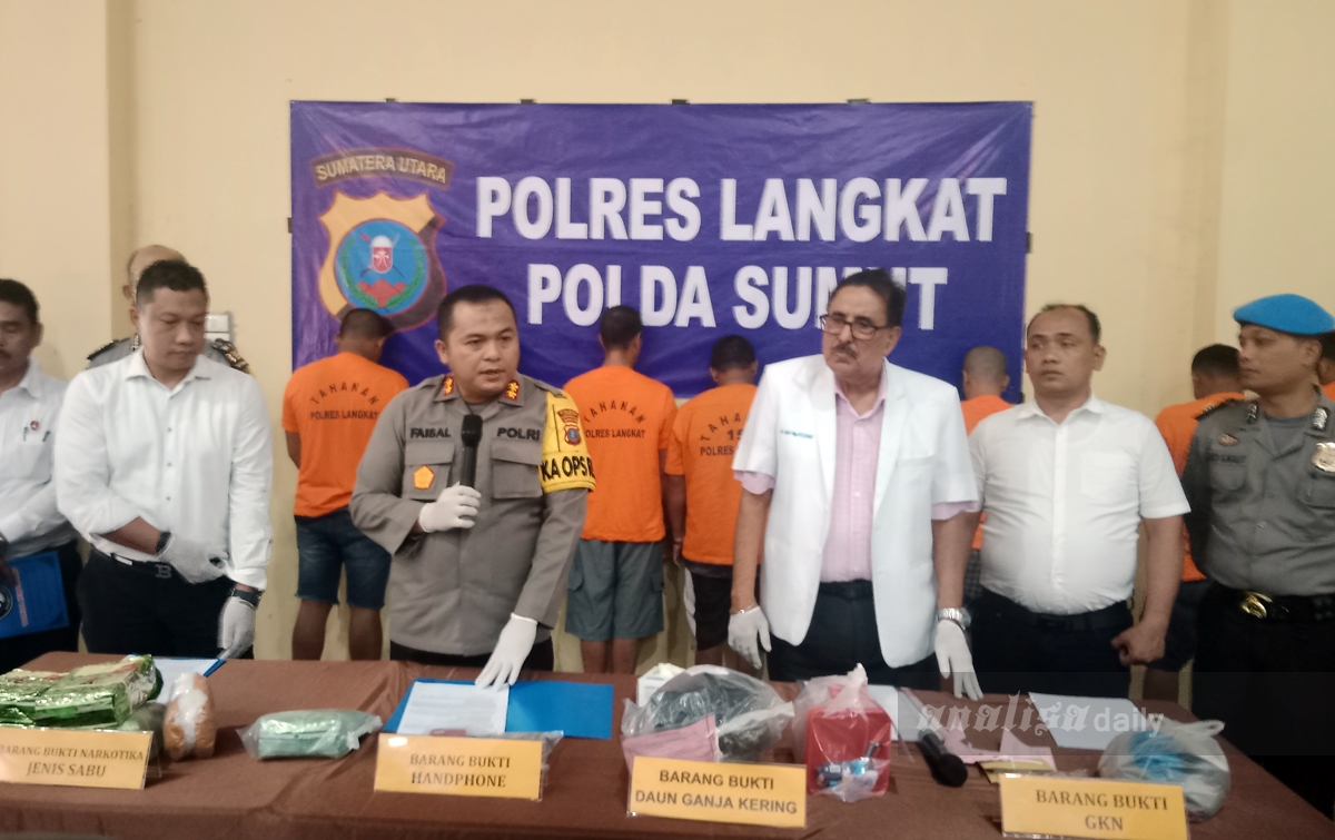 Polres Langkat Sita 6 Kilogram Lebih Sabu dan 1,3 Kilogram Ganja Dari Enam Tersangka
