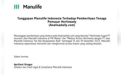 Tanggapan Manulife Indonesia Terhadap Pemberitaan Tenaga Pemasar Herlinwaty