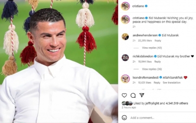 Cristiano Ronaldo: Eid Mubarak, Semoga Anda Semua Bersukacita
