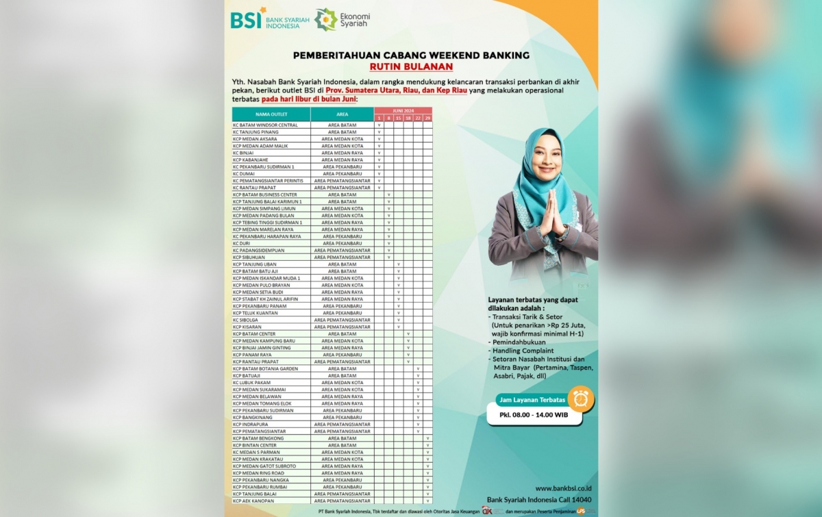 BSI Umumkan Cabang Weekend Banking Rutin Bulanan