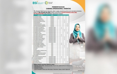BSI Umumkan Cabang Operasional Terbatas untuk Outlet Kepulauan Riau, Sumut, dan Riau