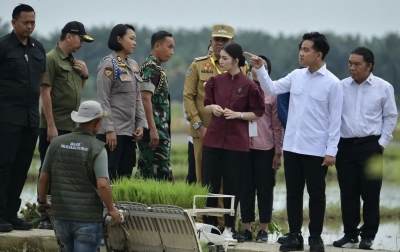 Wapres Gibran Tinjau Penggunaan Mesin Tanam Padi di Langkat