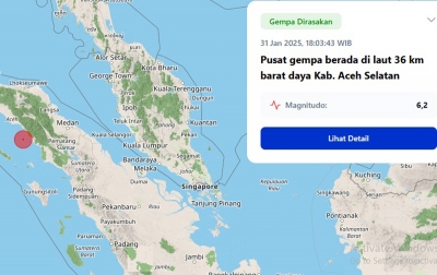 Gempa 6,2 Magnitudo di Aceh Selatan Tidak Berpotensi Tsunami