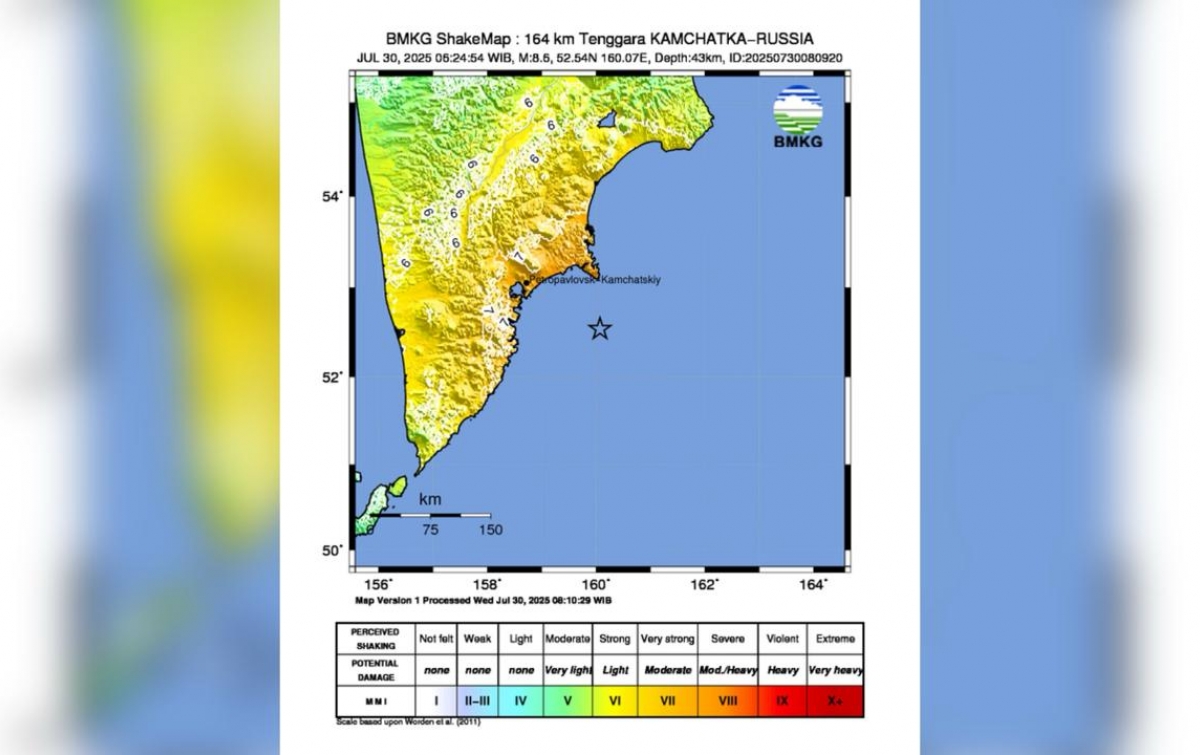 Gempa 8,7 Magnitudo Guncang Pesisir Timur Kamchatka Rusia, Berpotensi Tsunami di Wilayah Indonesia