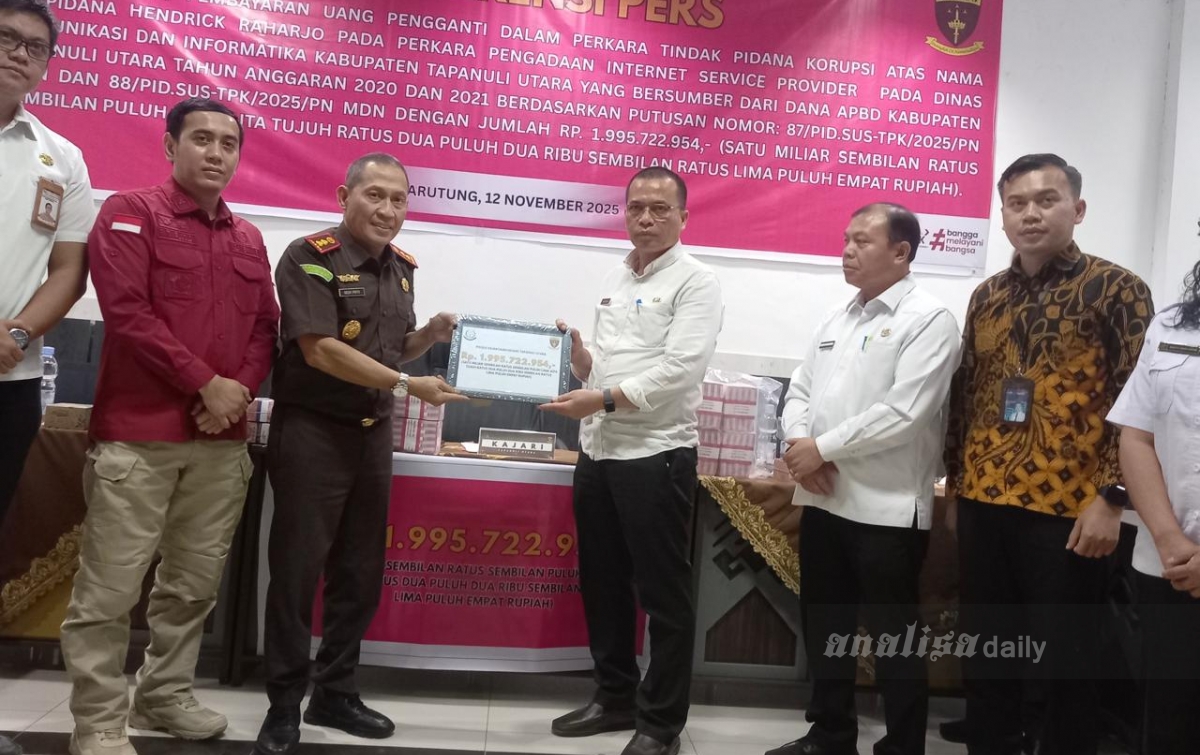 Penyedia Internet Service Provider Dinas Kominfo Taput Kembalikan Kerugian Negara Rp 1,9 Miliar