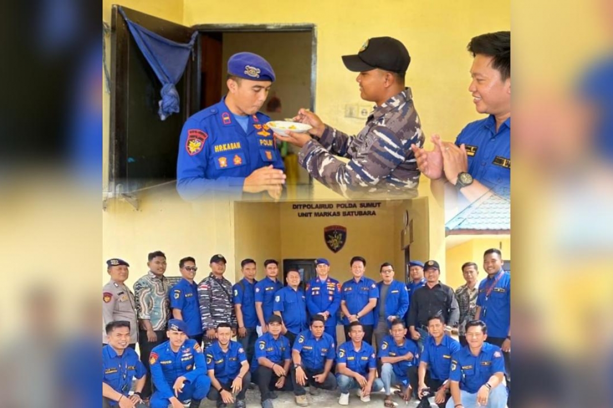 POS TNI AL Tanjung Tiram dan Karang Taruna Beri Kejutan Tumpeng HUT Korps Polairud di Markas Batubara