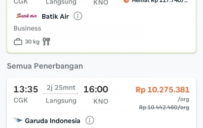 Tiket Pesawat Jakarta-Medan Tembus Rp10 Juta Saat Libur Natal