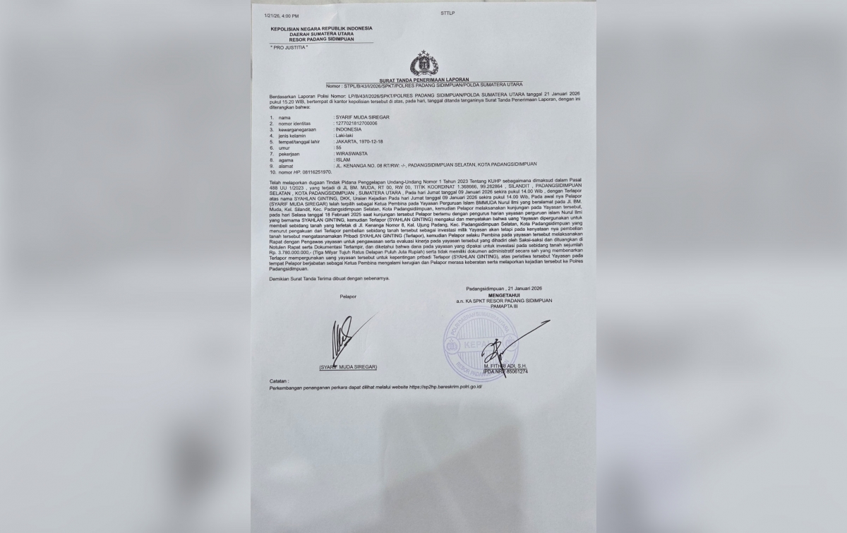 Rp3,78 Miliar Dana Yayasan Nurul Ilmi Diduga Digelapkan, Pengurus Dilaporkan ke Polisi