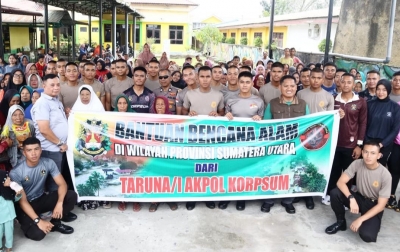 Taruna/Taruni Akpol Korpsum Detasemen 58, 59, 60, Bantu Warga Terdampak Banjir di Sumut