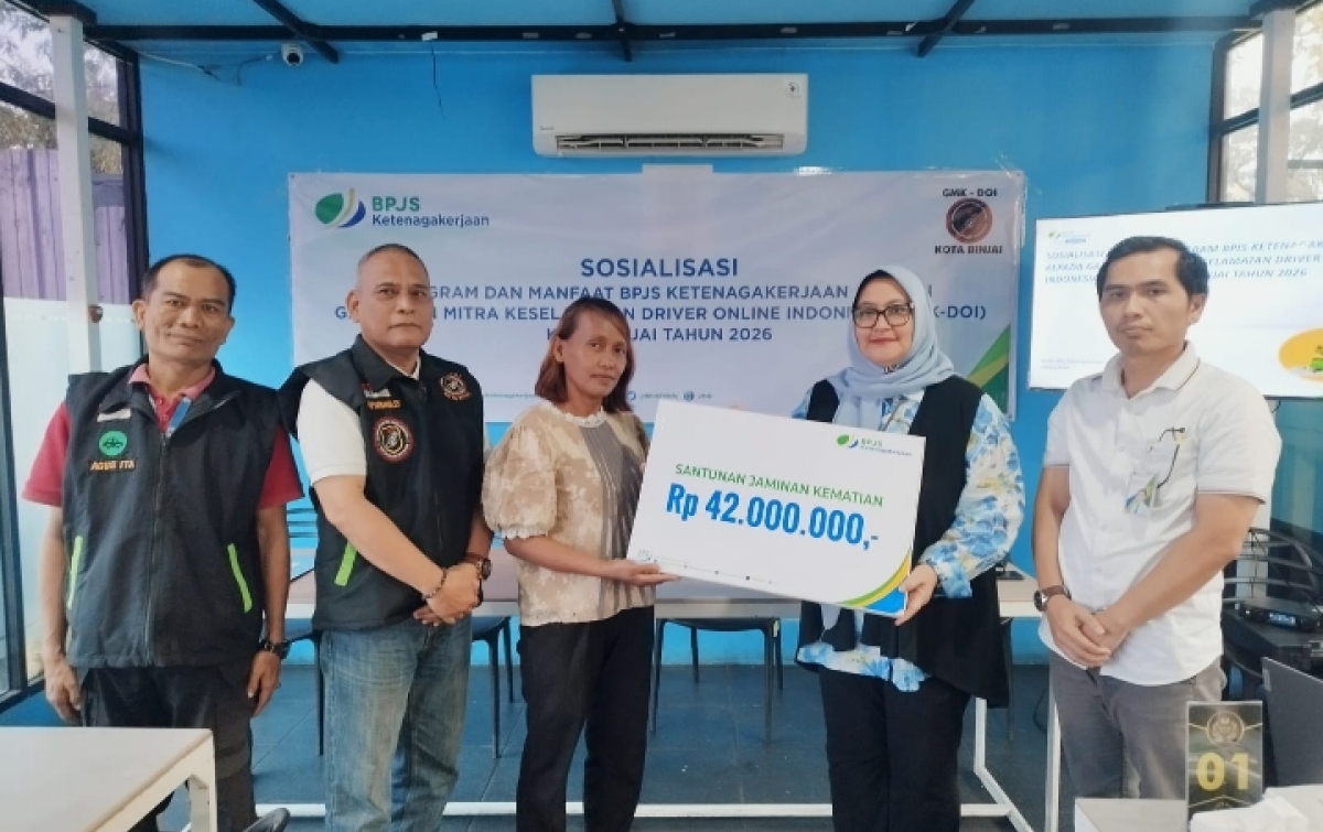 BPJS Ketenagakerjaan Binjai-Driver Online MoU Perlindungan,.Santunan Rp42 Juta Diserahkan ke Ahli Waris