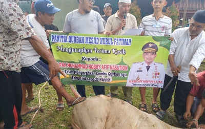 Gubsu Serahkan 1 Ekor Hewan  Kurban ke Masjid Nurul Fatimah Bandar Klippa