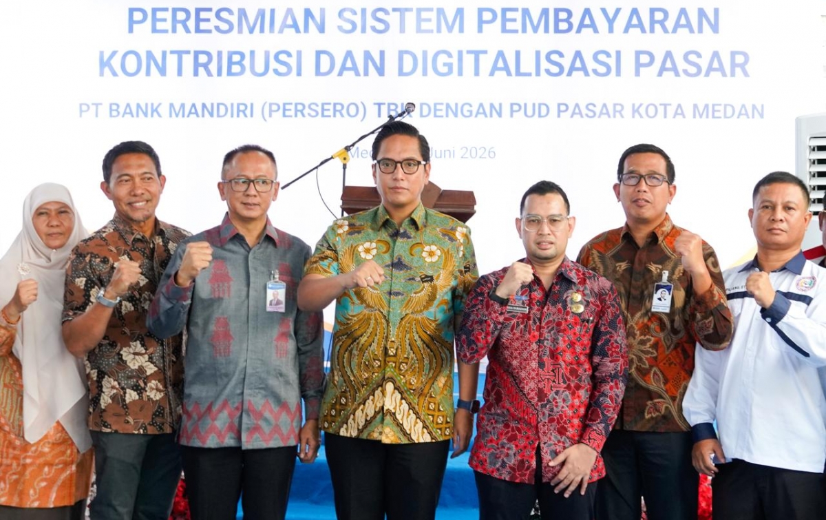 Dorong Digitalisasi Pasar Rakyat, Bank Mandiri Region I/Sumatera 1 dan PUD Pasar Medan Resmikan Sistem Pembayaran Kontribusi