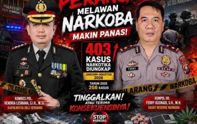 Periode Januari–Agustus 2026 Polresta Deliserdang Ungkap 403 Kasus Narkotika