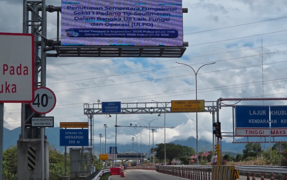 Hutama Karya Tutup Sementara Pengoperasian Tol Fungsional Seksi 1 Padang Tiji-Seulimeum