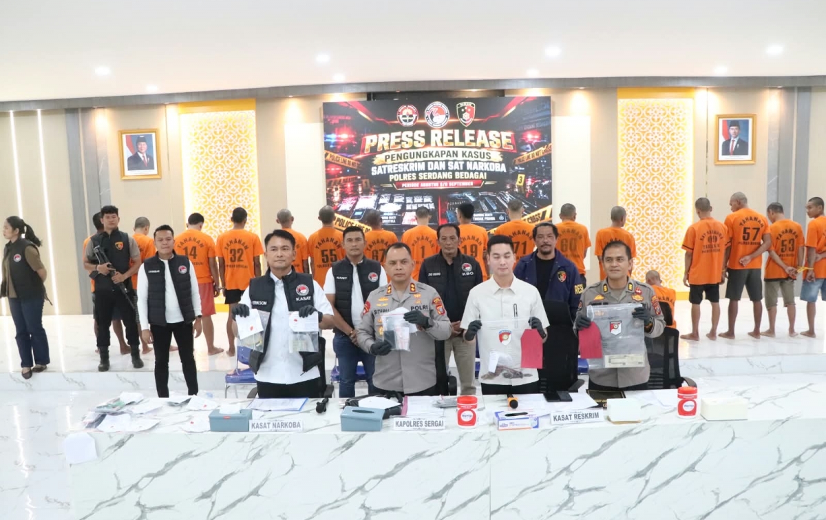 Polres Sergai Sikat 5 Kasus Kriminal, 8 Tersangka Termasuk Residivis Pencuri Kabel Tol Berhasil Dibekuk
