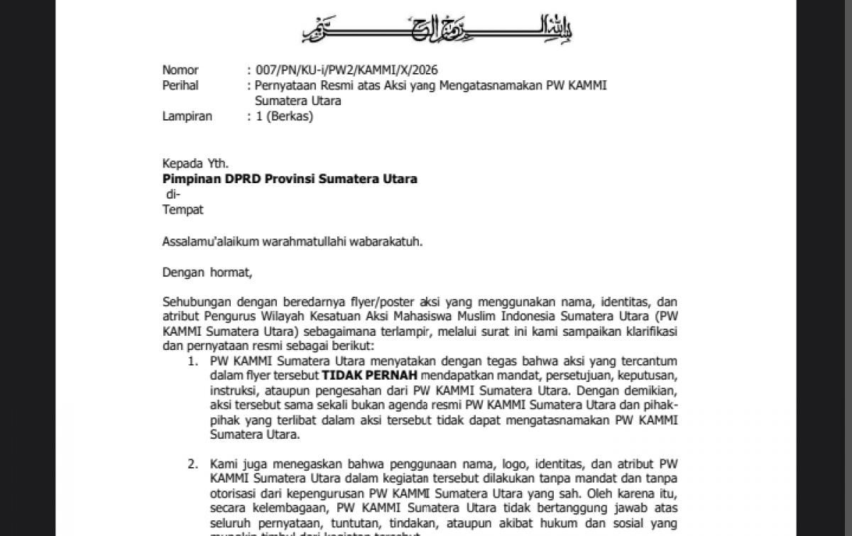 KAMMI Sumut Bantah Aksi yang Mengatasnamakan Organisasi, Minta DPRD Tak Layani sebagai Representasi Resmi