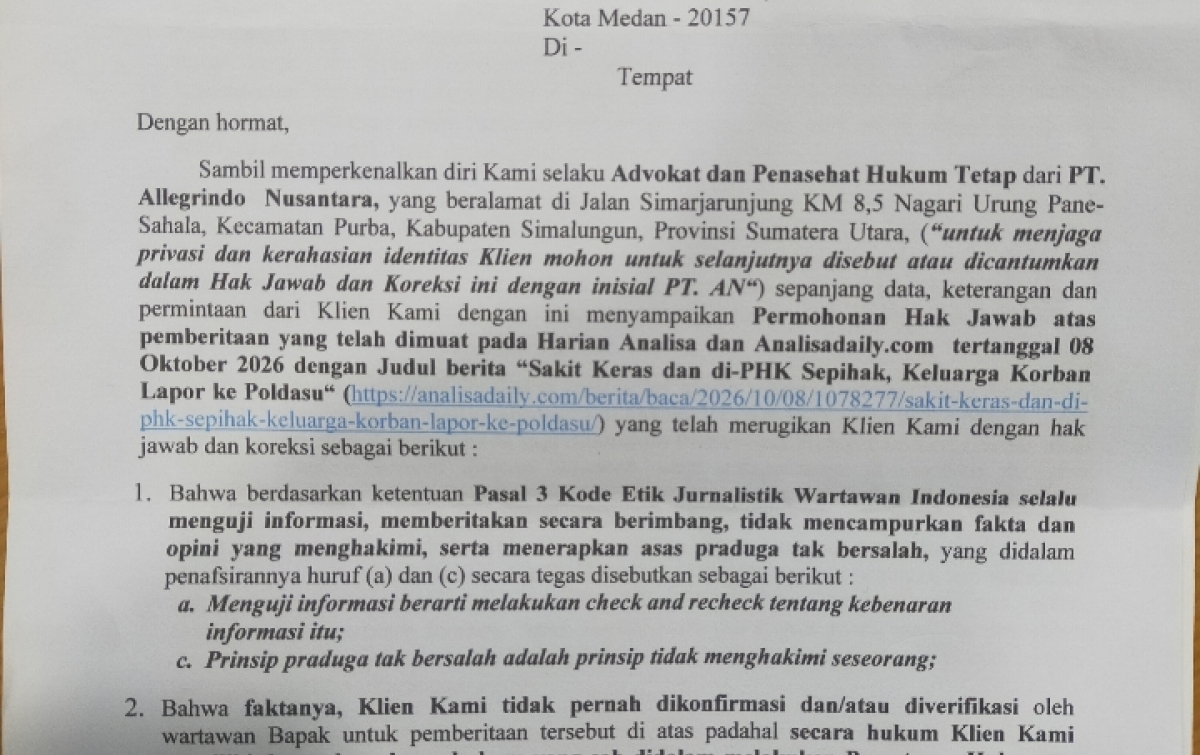 PT Allegrindo Nusantara Bantah PHK Budi Simbolon karena Sakit